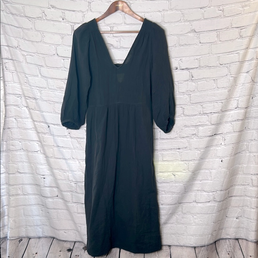 Madewell Black Long Sleeve V-Neck Midi Dress Size Small Excellent Condition